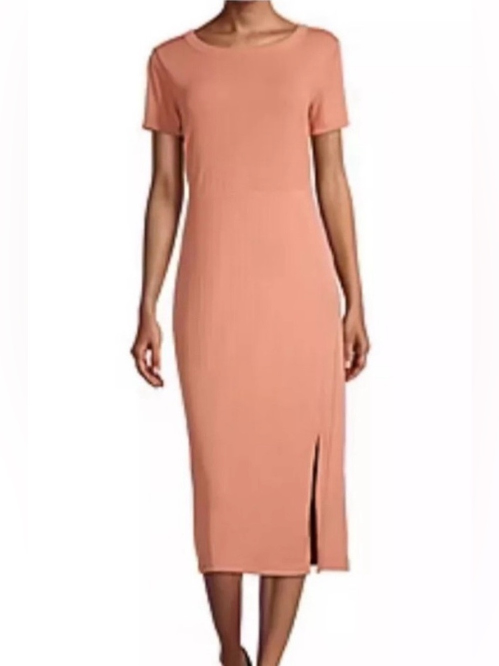 NWT Liz Claiborne Sz XL Rose Dawn Short Sleeve Midi Dress w/ Side Slit in Peach
